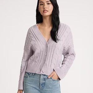 Express Lavender Relaxed V-Neck Cable Knit Cardigan